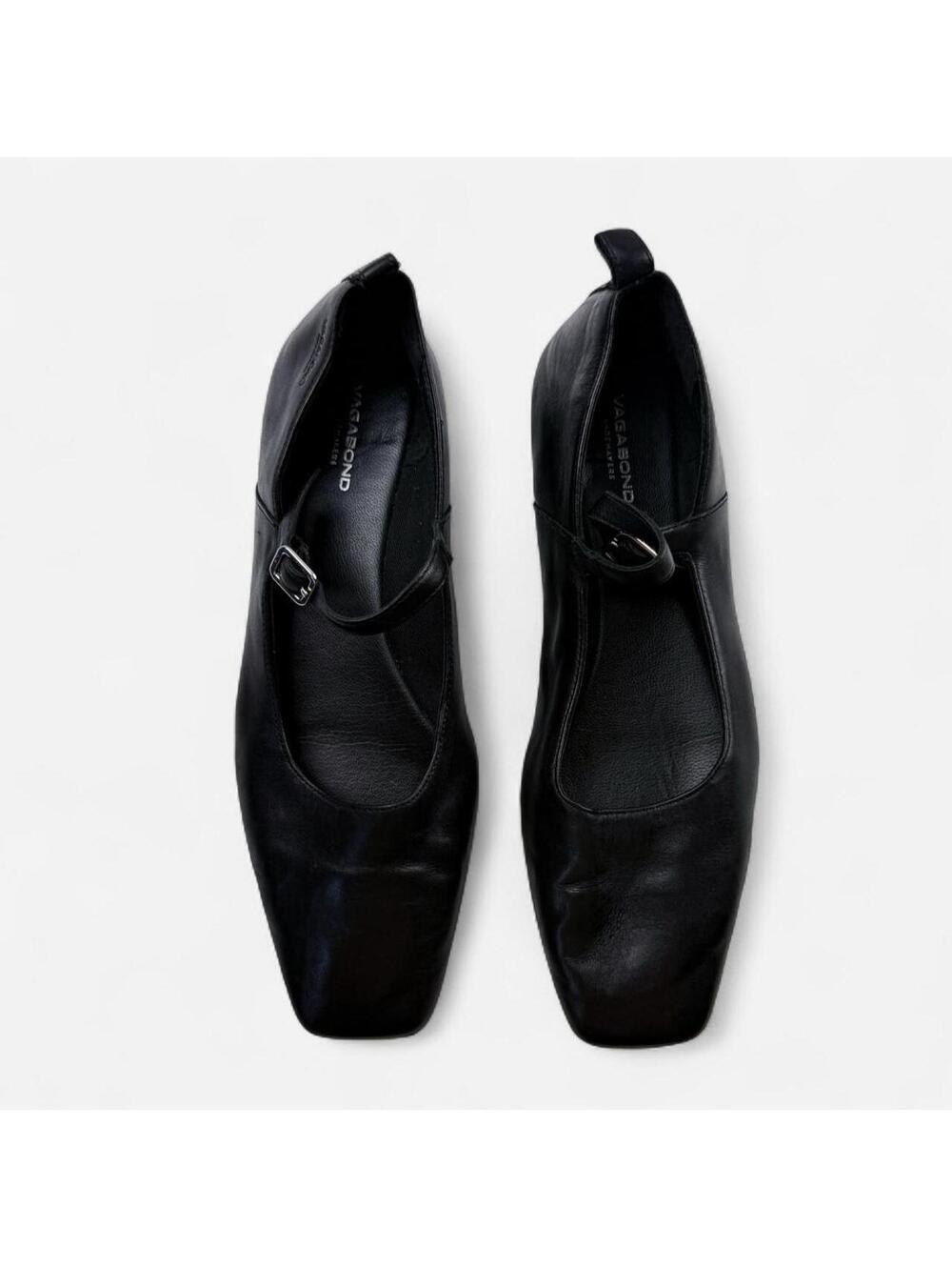 Vagabond Delia Black Leather Square Toe Mary Jane Flats